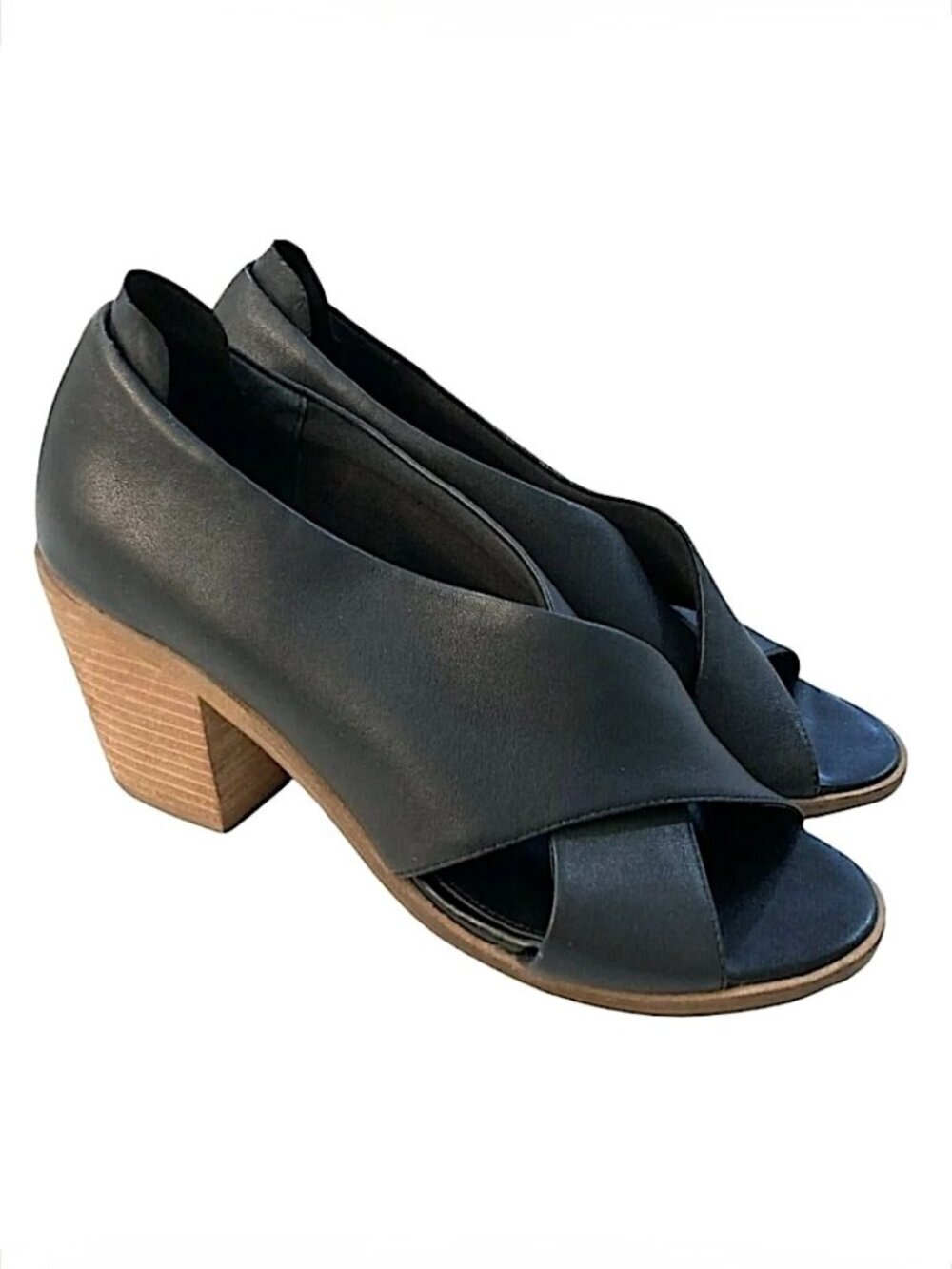 KELSI DAGGER BROOKLYN KDB Kacey Black Leather Crisscross Open Toe Heels